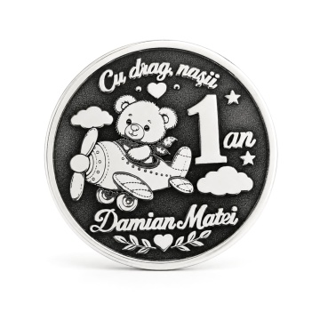 Moneda 2.5cm din Argint 925 pentru Botez - Flying Bear