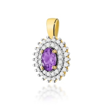 Pandantiv Aur 14K cu Ametist 0.40 ct si Diamante Naturale 0.19 ct