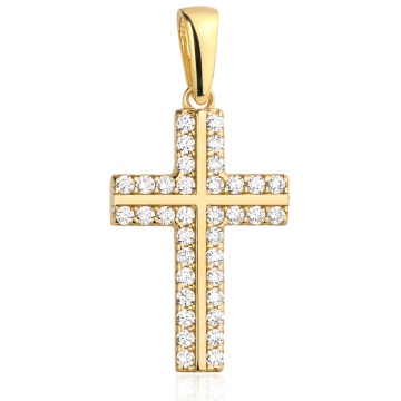Pandantiv Aur 14k cu Cruce si Zirconii Albe