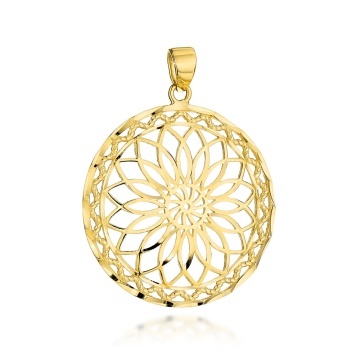 Pandantiv Aur 14K Floare Decupată în Cerc - Eleganță Atemporală