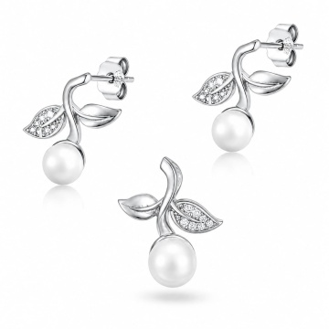 Set cercei si pandantiv din Argint 925 Flower & Pearl