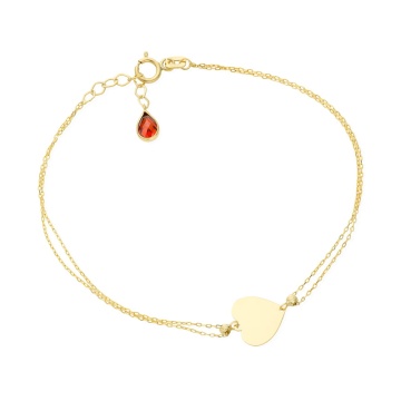 Bratara Dublu Lant cu Inima si Cristal- Aur 14k