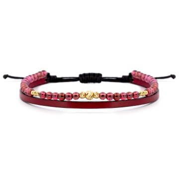 Bratara Strawberry Granat din AUR 14K si Piele Naturală