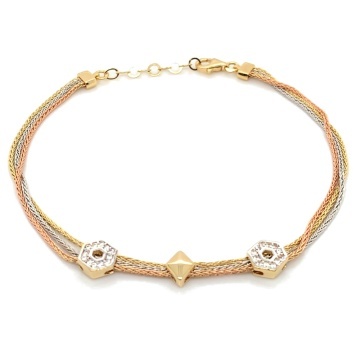 Brățară Triplă Aur 14K cu Zirconii și Diamant