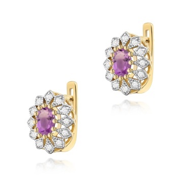 Cercei Aur 14K cu Ametist 0.40 ct si Diamante Naturale 0.21 ct