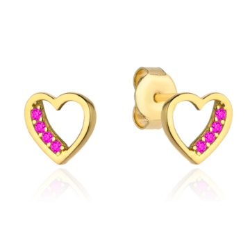 Cercei Aur 14k cu Inimioare si Zirconii Roz
