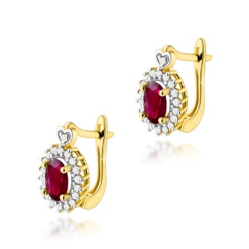 Cercei Aur 14K cu Rubin 0.60 ct si Diamante Naturale 0.19 ct