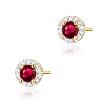Cercei Aur 14K cu Rubin 0.60 ct si Diamante Naturale 0.24 ct