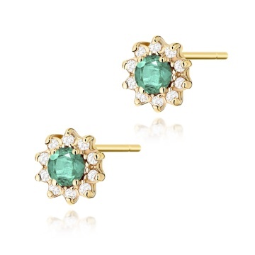 Cercei Aur 14K cu Smarald 0.15 ct si Diamante Naturale 0.17 ct