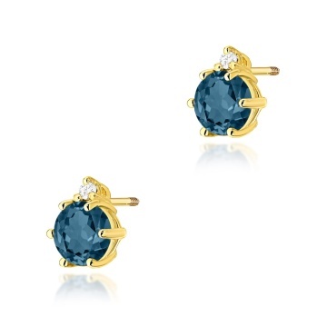 Cercei Aur 14K cu Topaz London Blue 0.50 ct si Diamante Naturale 0.03 ct Filet cu Protectie