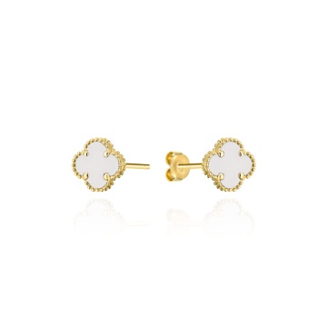 Cercei Aur 14K cu Trifoi Alb 5mm