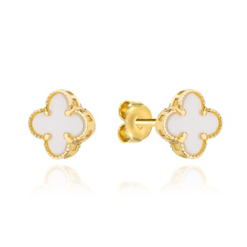 Cercei Aur 14K cu Trifoi Alb 7mm