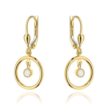 Cercei Aur 14K, Model Rotund cu Zirconiu, Închidere Engleză