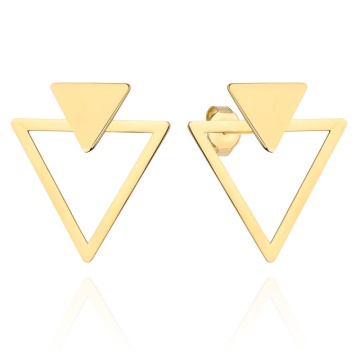 Cercei Aur Galben Dublu Triunghi Geometric 14K cu Tijă