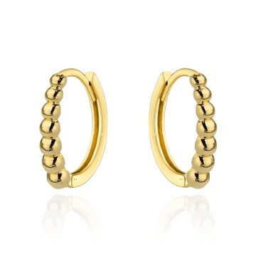 Cercei Creole Aur 14K cu Bile Aurii – Eleganță Rotundă