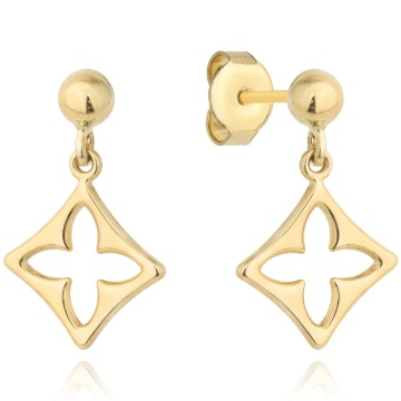 Cercei cu trifoi de aur atârnați pe un știft