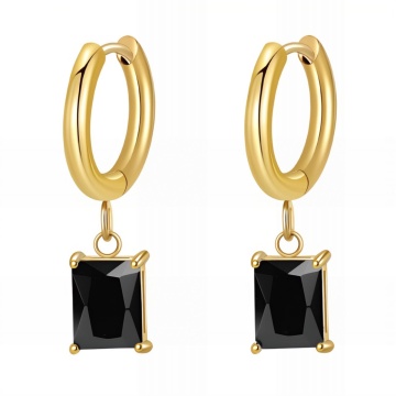 Cercei Verona Black din Inox placat cu AUR 18K