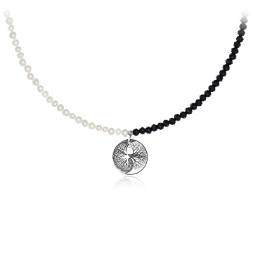 Colier Copacul Yin si Yang din Argint 925 si Perle de Cultura