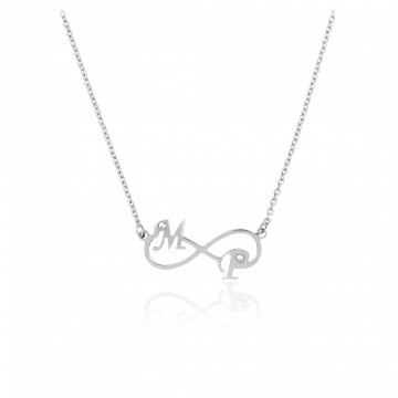 Colier Infinity Crystal Edition din argint 925 personalizabil cu 2 initiale la alegere si cristale