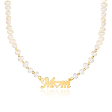 Colier MOM cu perle de cultura, 10 bilute de 2mm aur 14K si pandantiv