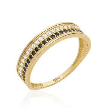Inel Aur 14k cu Zirconii Negre si Albe