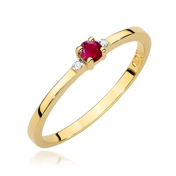 Inel Aur 9K cu Rubin 0.15 ct si Diamante Naturale 0.01 ct