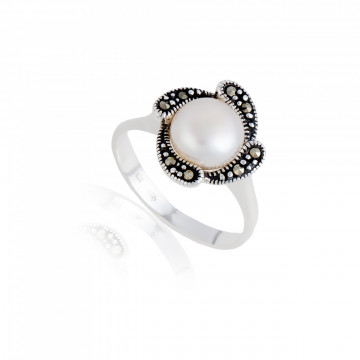 Inel din argint 925 cu marcasite si perla 3.9g