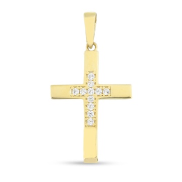 Pandantiv Aur 14k cu Cruce si Zirconii Albe