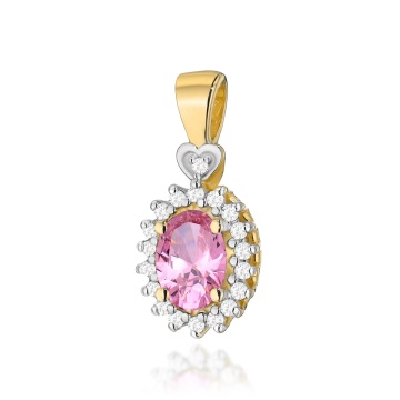 Pandantiv Aur 14K cu Topaz Roz 0.50 ct si Diamante Naturale 0.10 ct