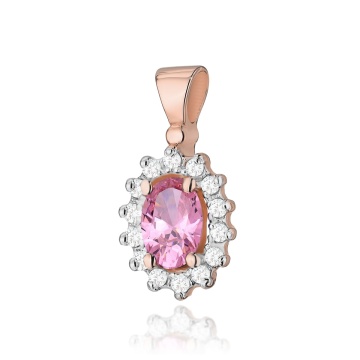 Pandantiv Aur 14K cu Topaz Roz 0.50 ct si Diamante Naturale 0.12 ct