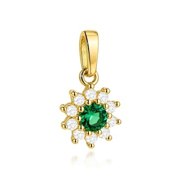 Pandantiv Aur 14K Floare cu Piatră Verde și Zirconii