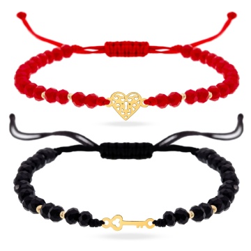 Set 2 bratari inimioara si cheita din aur 14k + bile