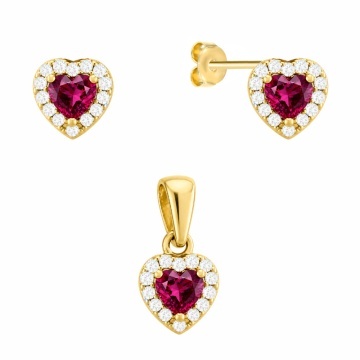 Set Aur 14K Inimă Rubinată cu Zirconii