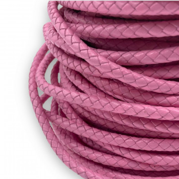1 Metru Snur Piele naturala impletita 5mm - roz