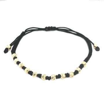 Brățară Aur 14K cu Bile Diamantate pe Șnur Negru