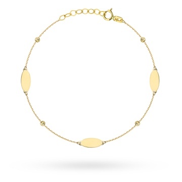 Brățară Aur 14K cu Plăcuțe Ovale și Bile Diamantate