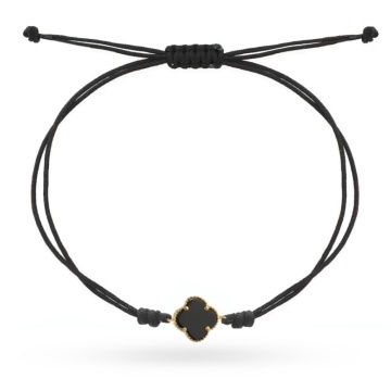 Bratara Aur 14K Trifoi Negru cu Onix Sintetic