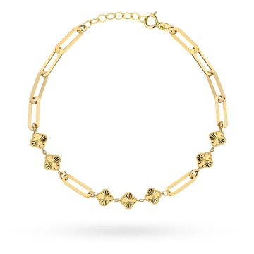 Brățară Aur 14K Zale Lungi și Trifoi Diamantat