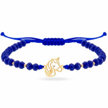 Bratara cu snur si bile + unicorn din aur 14k