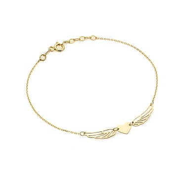 Brățară Delicată Inimă cu Aripi din Aur 14K