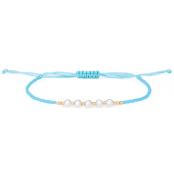 Brățara Pearly cu Miyuki Albastru Baby si 10 bilute din Aur 14K
