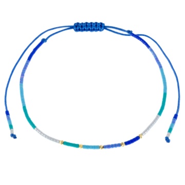 Brățară reglabila pentru picior / glezna Blue Summer cu miyuki si bilute din aur 14k