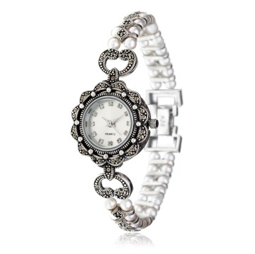 Ceas din Argint 925 cu marcasite si perle 36.98g 19cm