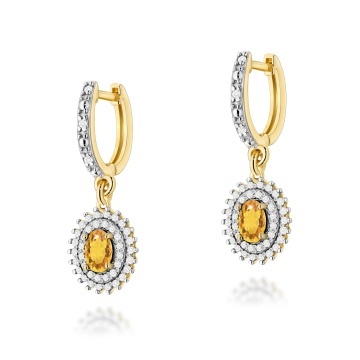 Cercei Aur 14K cu Citrin 0.60 ct si Diamante Naturale 0.44 ct