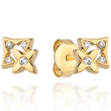 Cercei Aur 14k cu Floare si Model cu Zirconii Albe