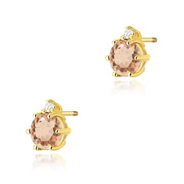 Cercei Aur 14K cu Morganit 0.40 ct si Diamante Naturale 0.03 ct Filet cu Protectie