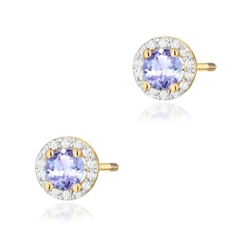 Cercei Aur 14K cu Tanzanit 0.50 ct si Diamante Naturale 0.24 ct Filet cu Protectie
