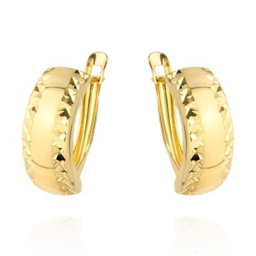 Cercei Aur 14K, Diamantate pe Ambele Margini, Lățime 5 mm
