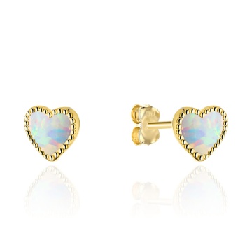 Cercei Aur 14K Inimioare cu Opal pe Tijă