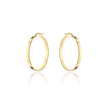 Cercei Aur 14K, Model Rotund Lat, Închidere Engleză, 2.2 cm